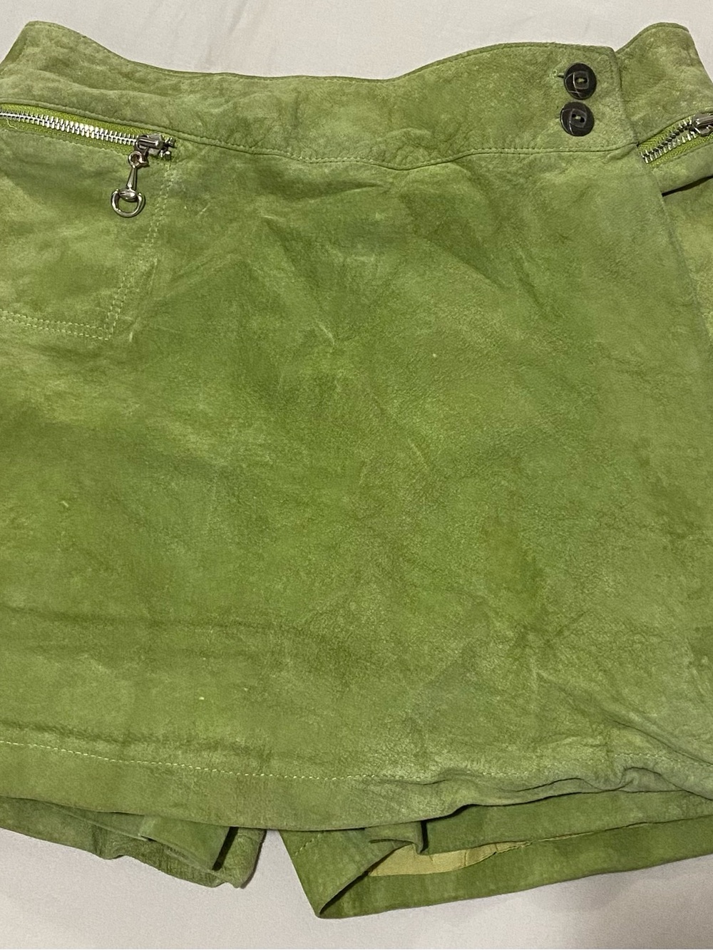 Vintage Neto Genuine Suede Leather Skort Lime Green. Made in Canada